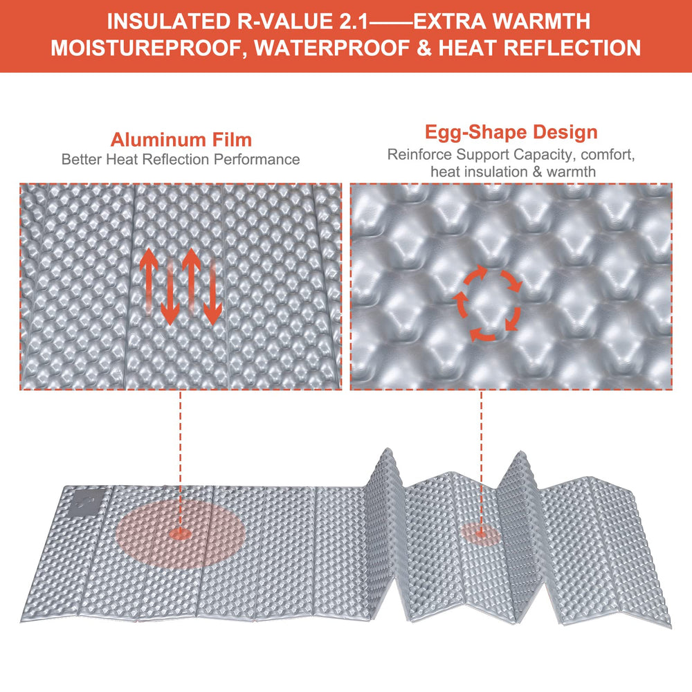 PATIKIL sleeping pad aluminum-back layer reflects heat for warmth outdoors.