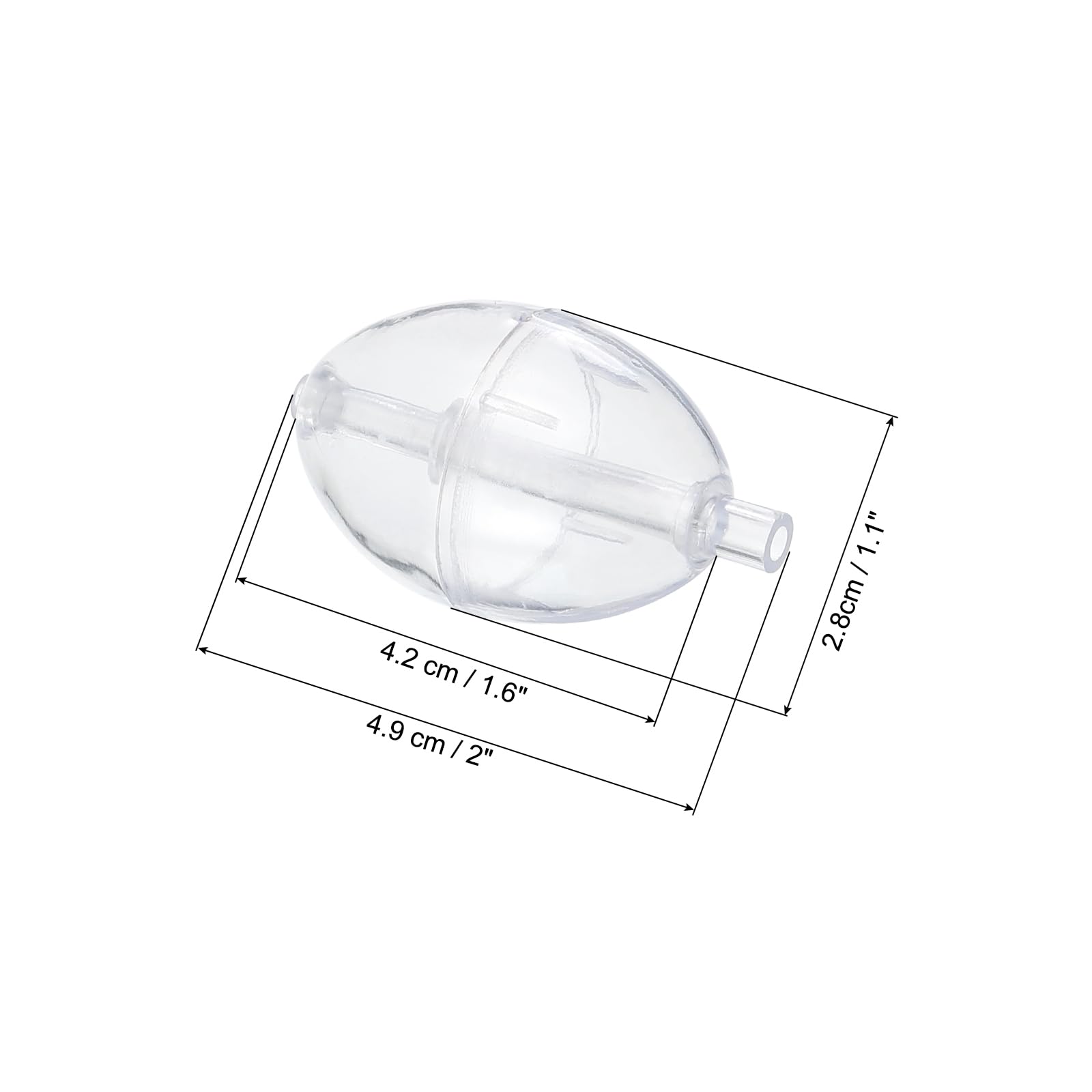 PATIKIL 2in clear float side view demonstrates lightweight ABS for easy casting.