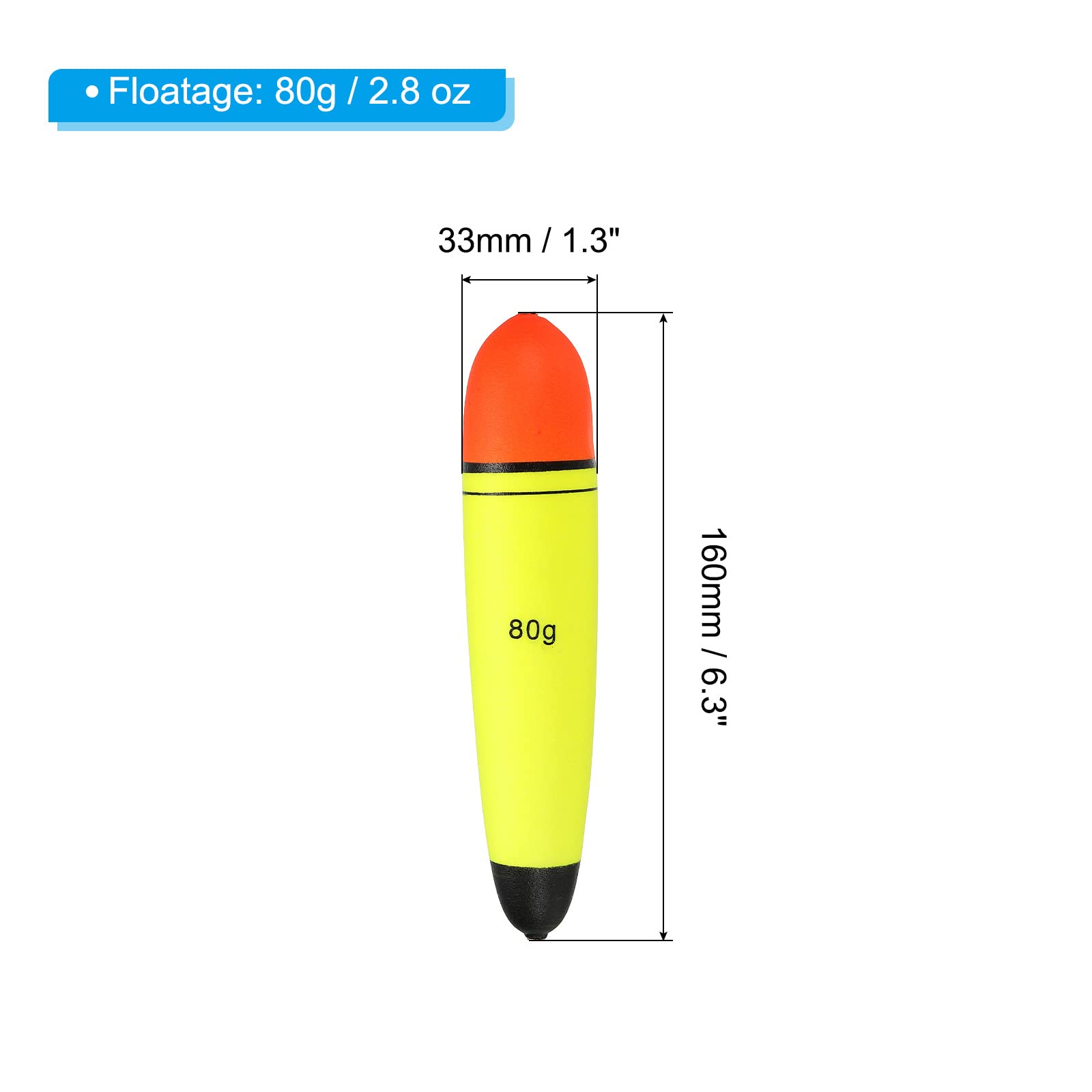 PATIKIL slip bobber side profile highlighting compact 80g weight for depth control