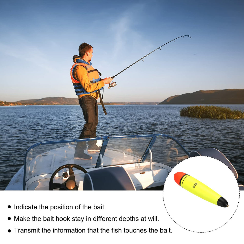 PATIKIL slip bobber four-pack yellow suitable for sea and freshwater use.