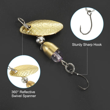 PATIKIL spinnerbait gold-tone hook detail shows the 12.5x7.5 mm hook size.