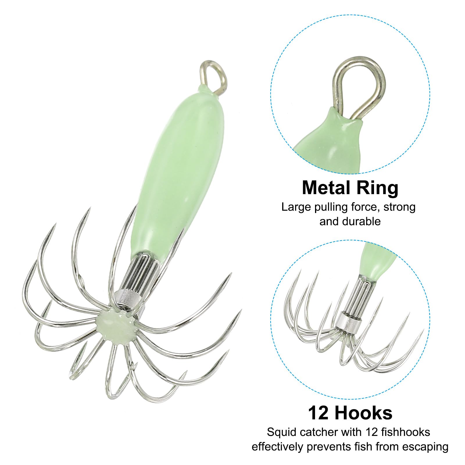PATIKIL squid jig hooks with 12 needles closeup highlights sturdy design
