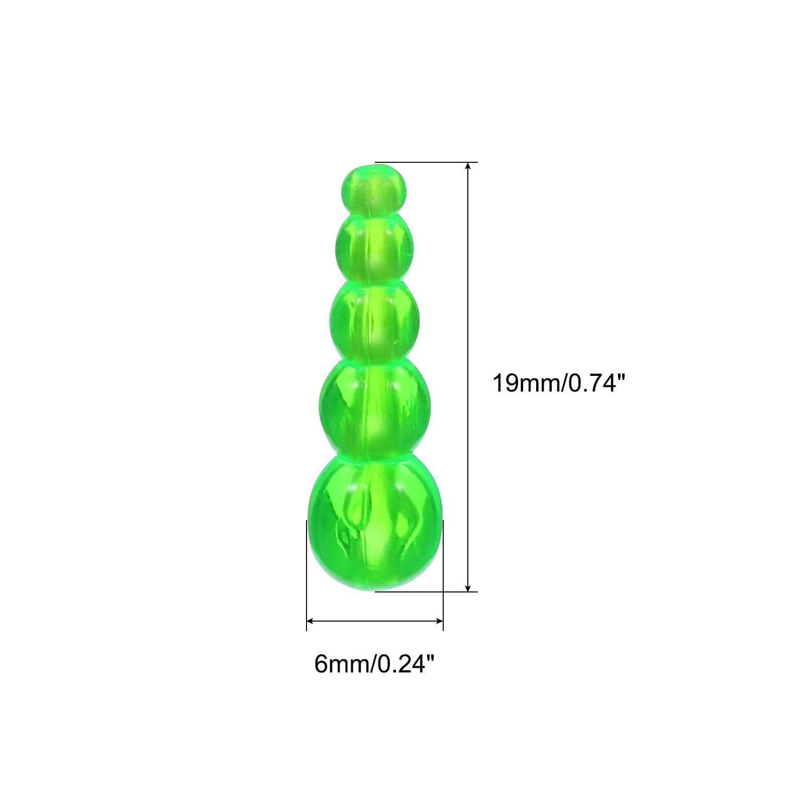 Close-up of green plastic fishing beads with smooth holes