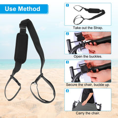 Wraps around chair legs for hands-free carrying.