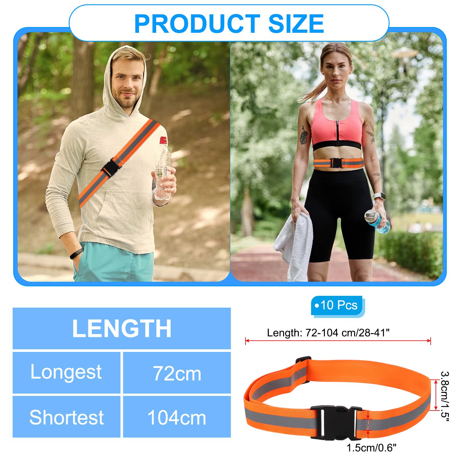 PATIKIL stretchy polyester belt with high-visibility reflective strip for day and night visibility.