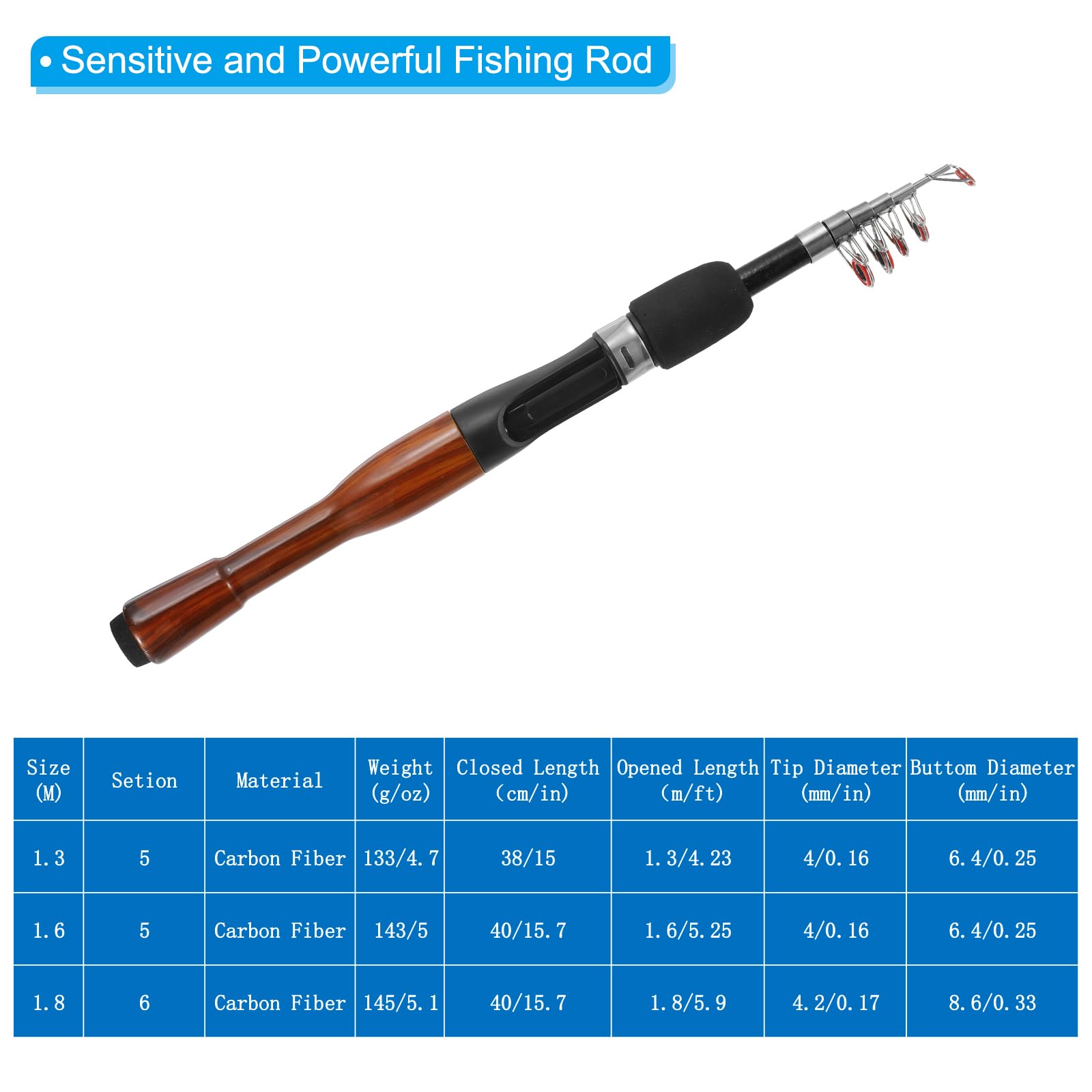 PATIKIL telescopic rod collapsed to 38 cm, easily portable for trips.