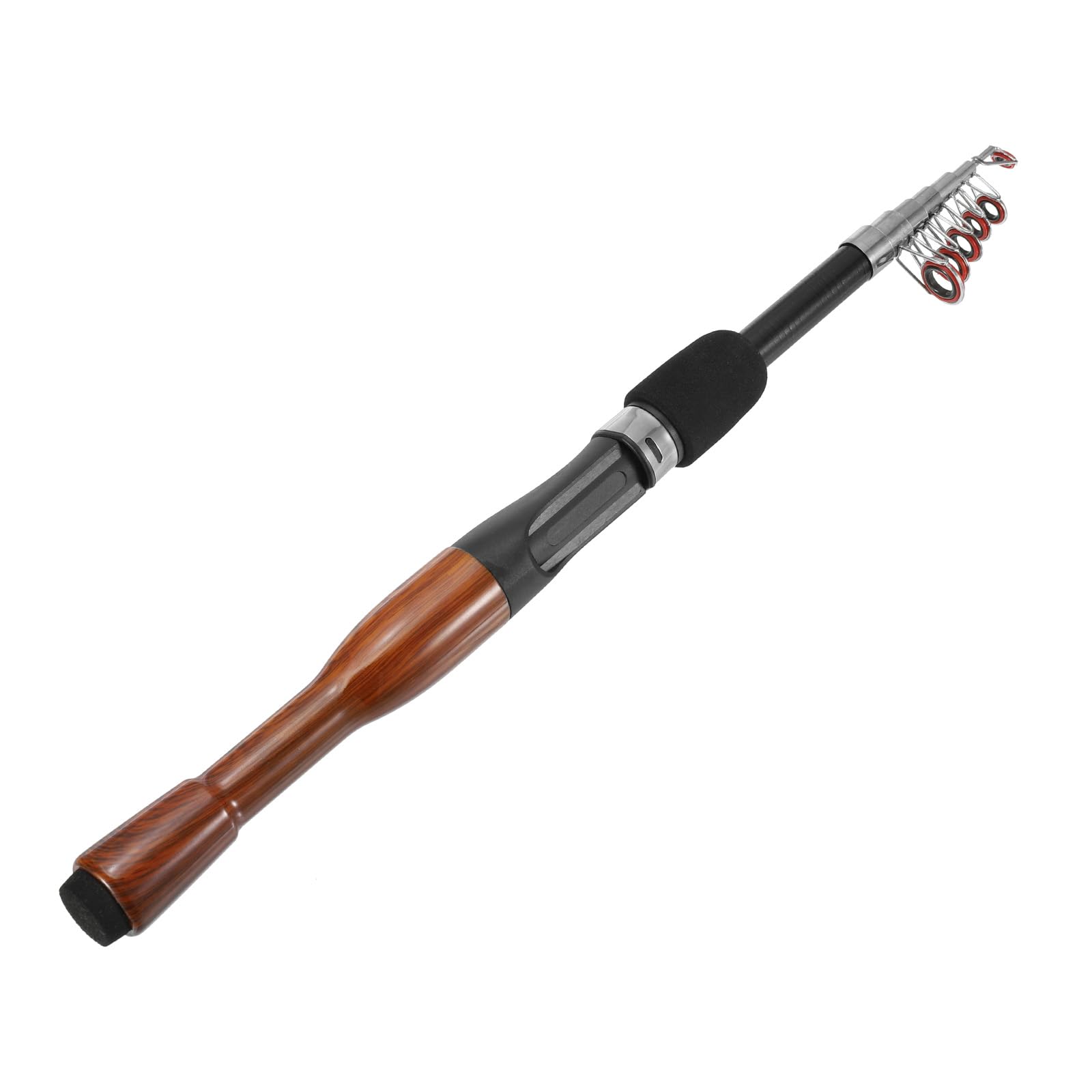 PATIKIL telescopic rod in black and wood color, ideal for travel fishing