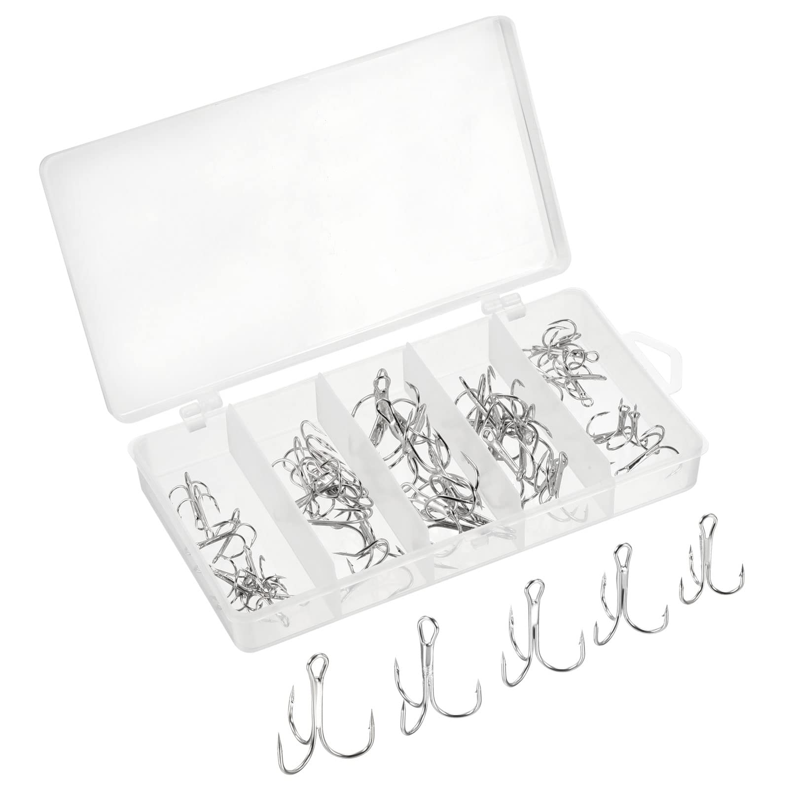 PATIKIL treble hooks kit metal close-up highlights durable carbon steel construction for versatile fishing.