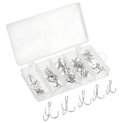 PATIKIL treble hooks kit metal close-up highlights durable carbon steel construction for versatile fishing.