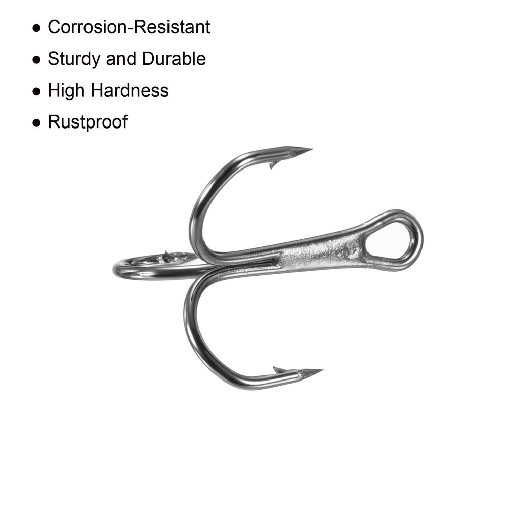 PATIKIL treble hooks size10-0 close-up for saltwater and freshwater versatility.