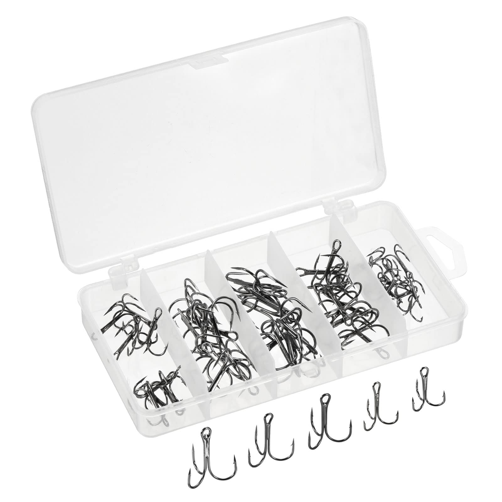 PATIKIL treble hooks size6 close-up with triple barbs for secure hookups.