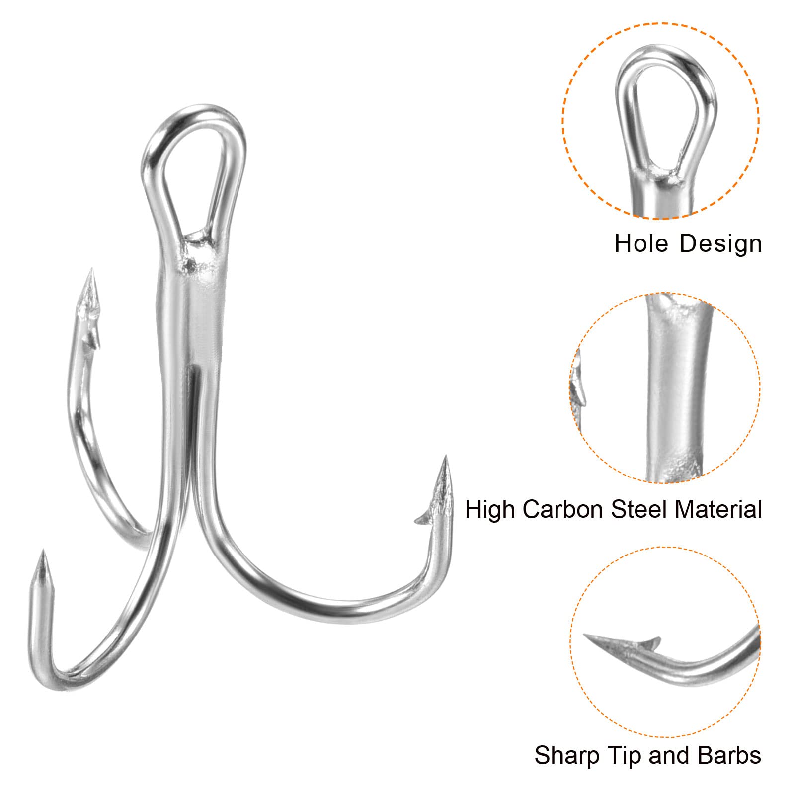 PATIKIL treble hooks kit top-hole for easy line tying.