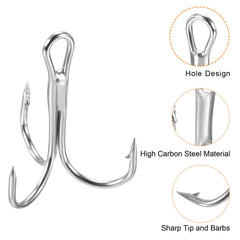 PATIKIL treble hooks kit top-hole for easy line tying.