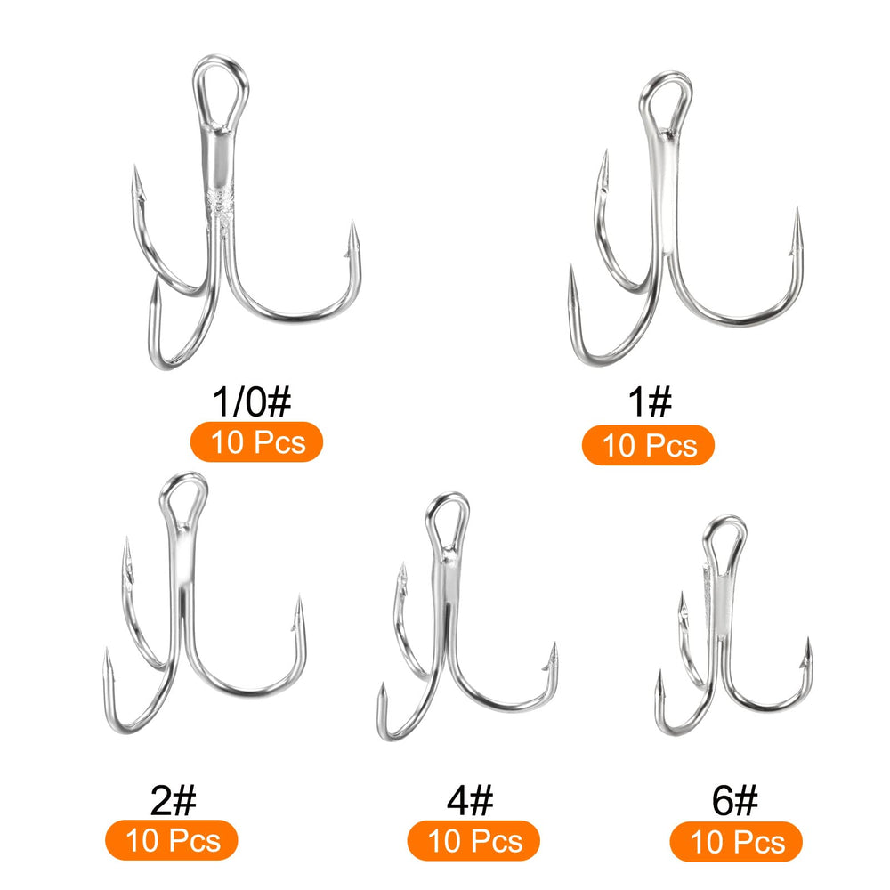 PATIKIL treble hooks kit triple barbs improve hook retention.