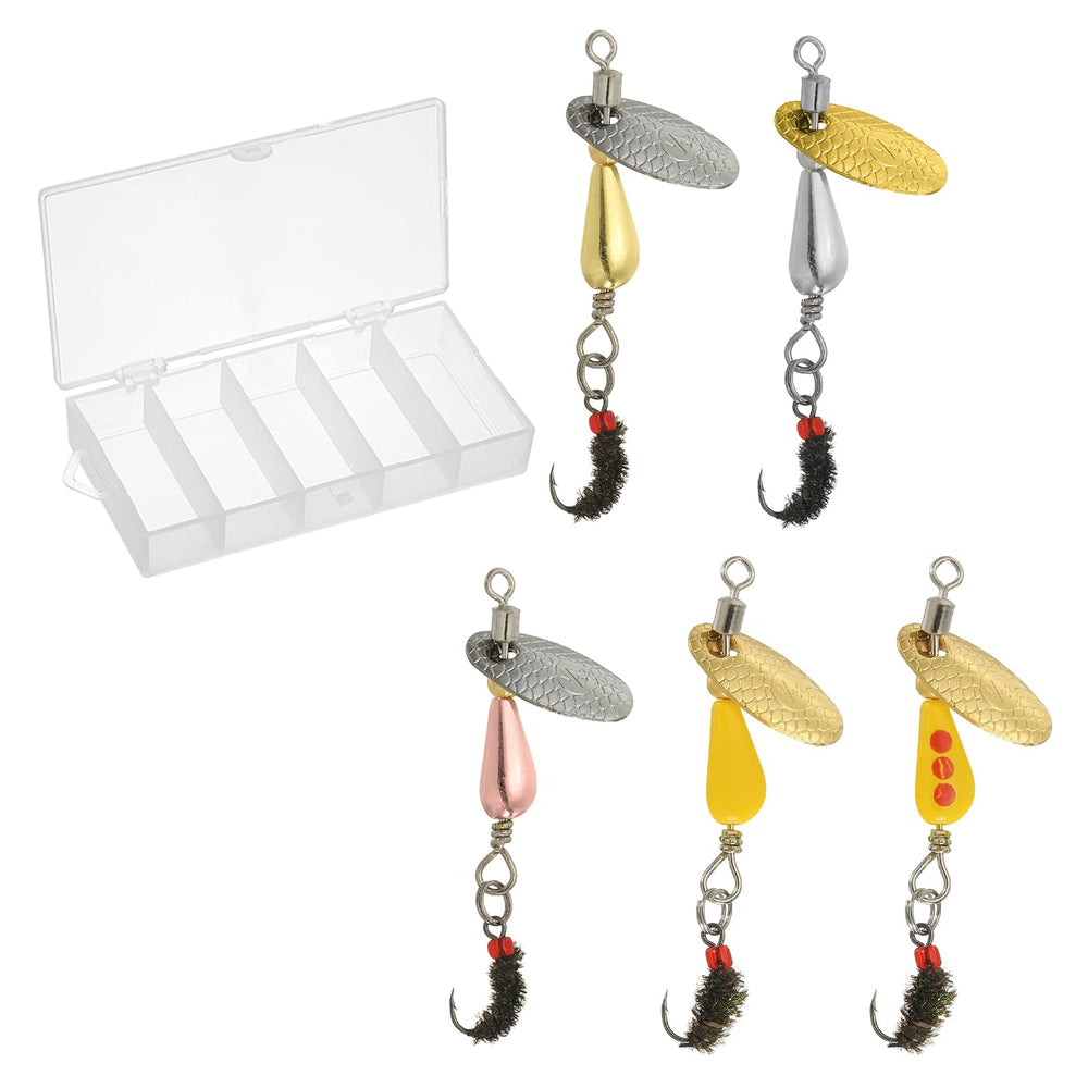 PATIKIL Trout Lures five-pack in tackle box for freshwater and saltwater fishing