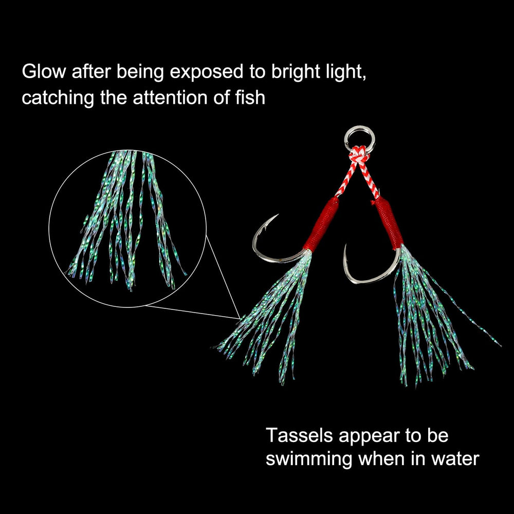PATIKIL two-hook design attached to jig increases hook-up potential.