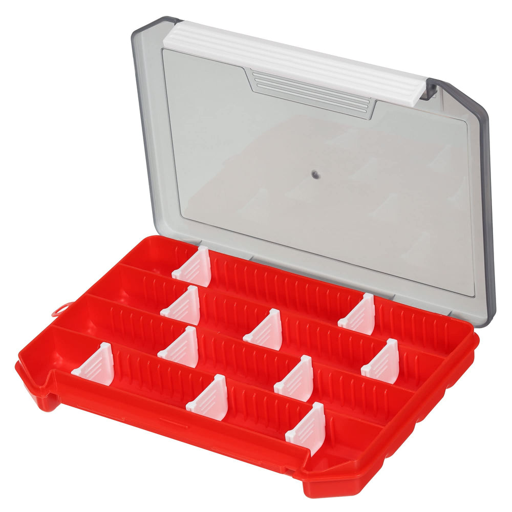 PATIKIL waterproof lure box open shows clear compartments for lures and tools.