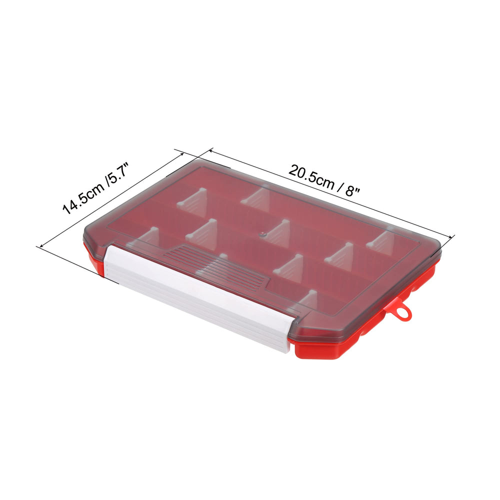 PATIKIL waterproof lure box red top view shows organized tackle within reach.