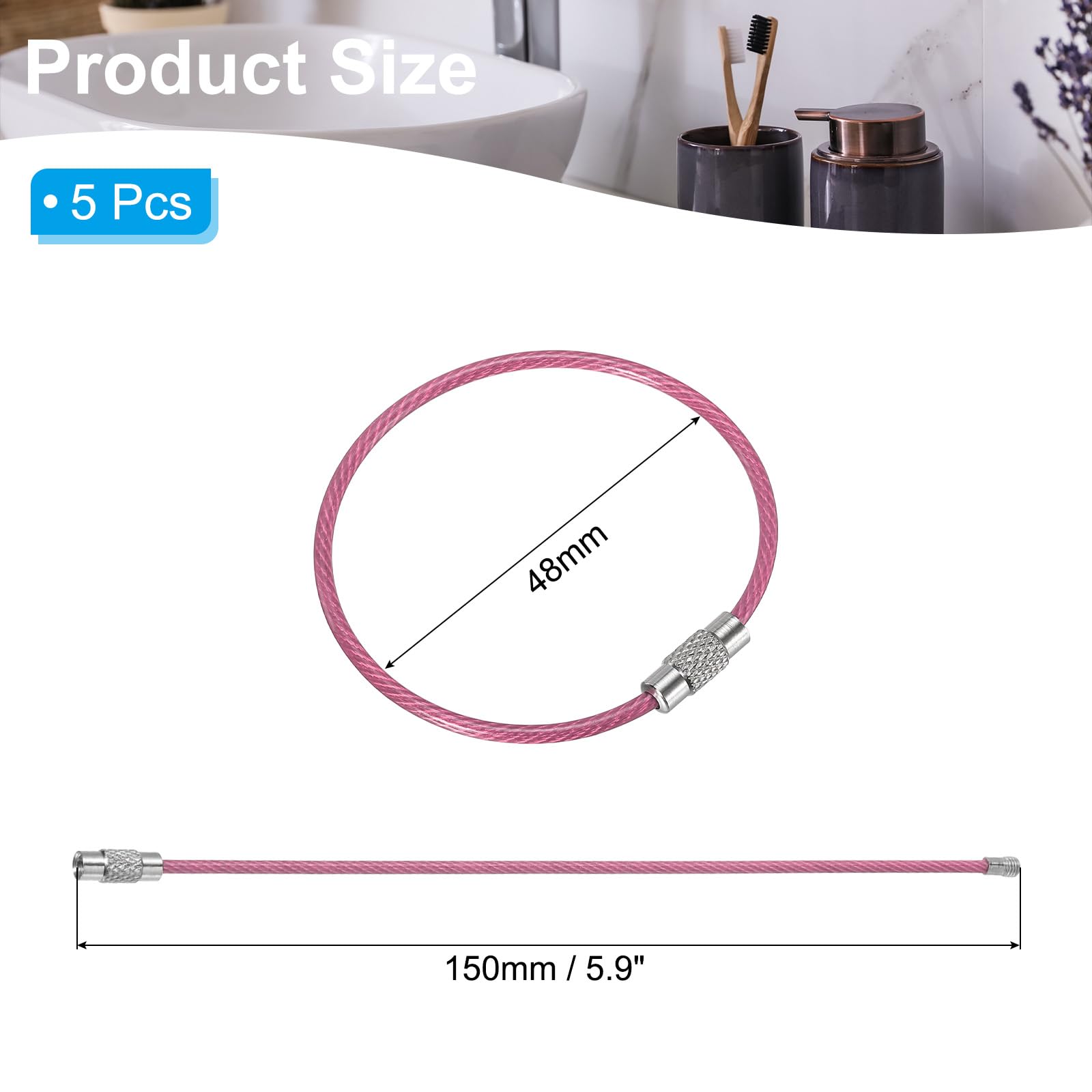PATIKIL pink wire keychain cable with locking ends for secure use