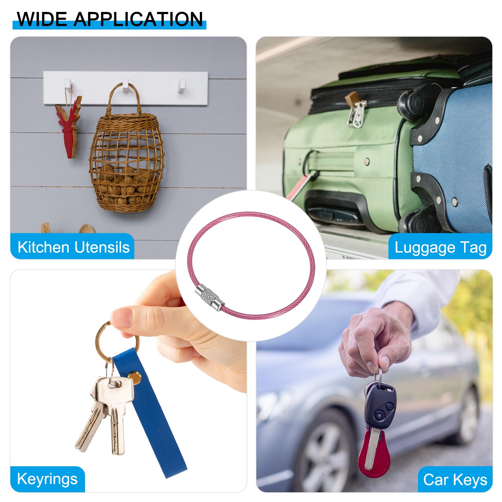 PATIKIL 150 mm wire cable used for luggage tags and keys in pink