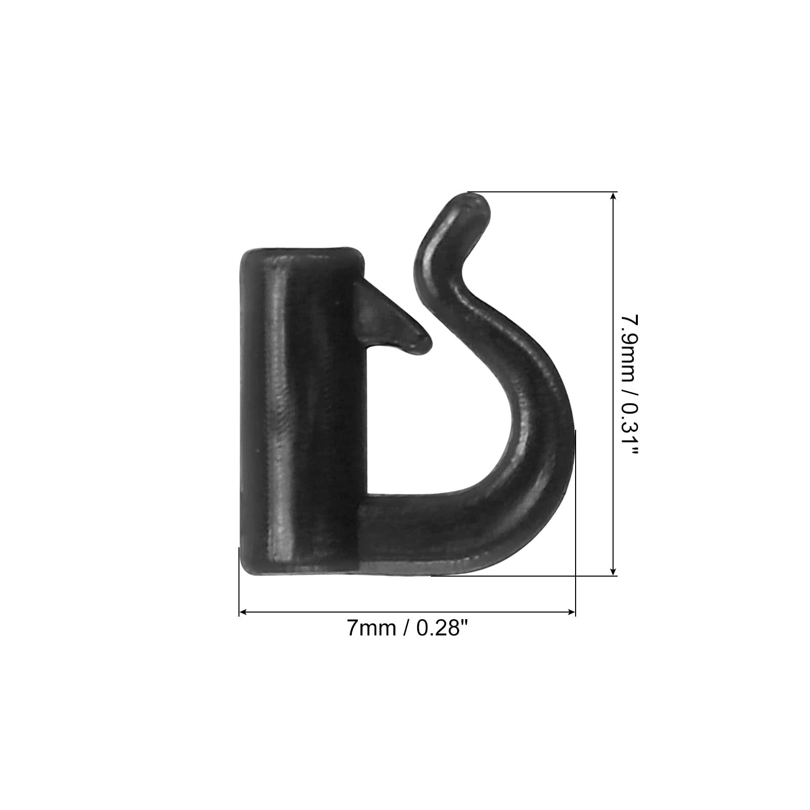 Black D-shaped plastic clevis for lure, 7.9mm