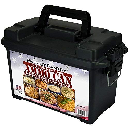 Patriot Pantry 1-week food supply ammo can, sturdy and secure storage for emergencies.