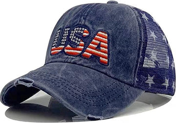 Patriotic USA baseball cap blue, front view