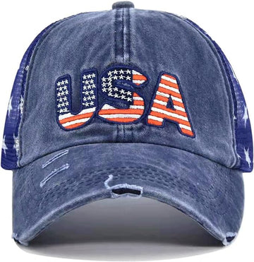 Patriotic USA baseball cap blue, back view