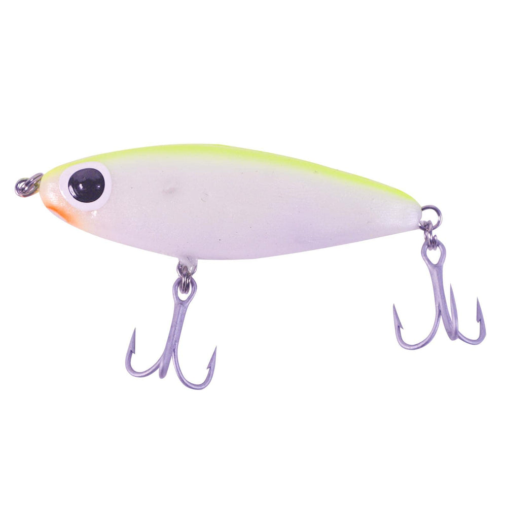 Paul Brown's SD05 Soft-Dine lure, purple chartreuse belly, side view highlights realistic baitfish appeal.