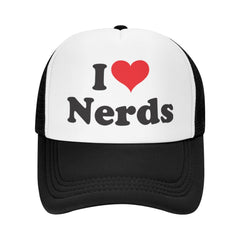 PAUPPY Funny I Love Nerds cap front view for casual geek chic and sun protection