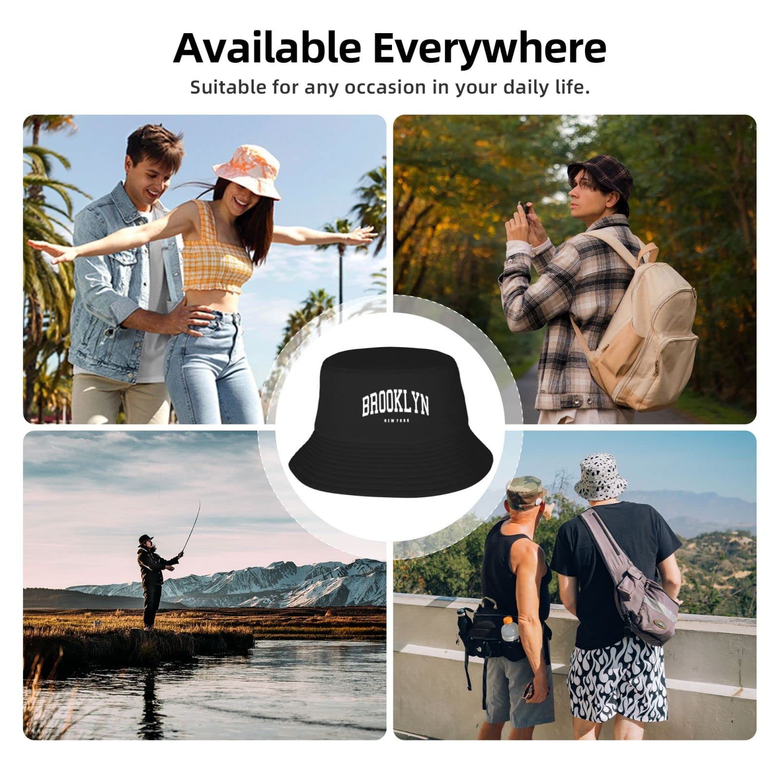 PAUPPY Vintage Brooklyn bucket hat beach-ready breathable fabric for comfort.