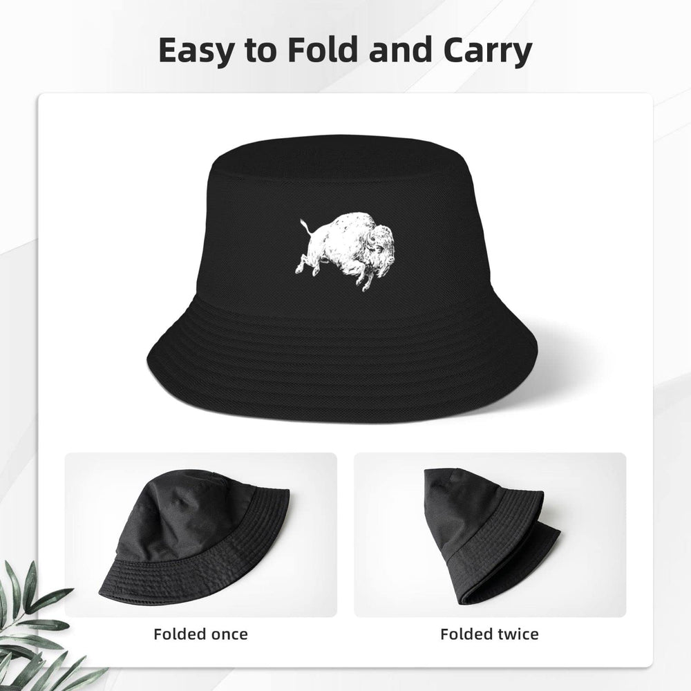 PAUPPY white plaid bison bucket hat back view shows crushable design for easy packing.