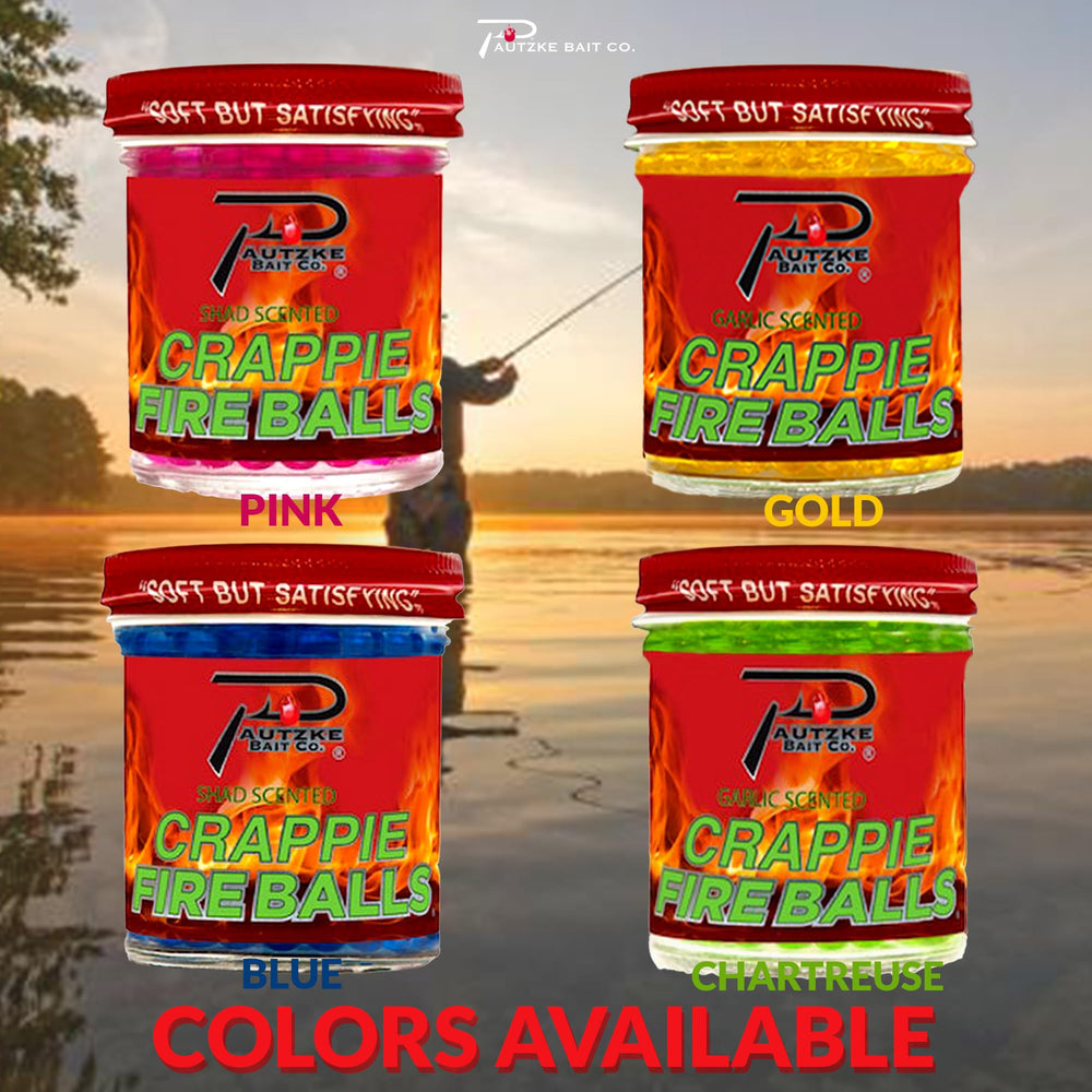 Pautzke Crappie Fire Balls 1.35 oz jar for easy storage.
