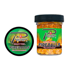 Pautzke Fire Balls Gold/Garlic on-hook image shows long-lasting attraction.