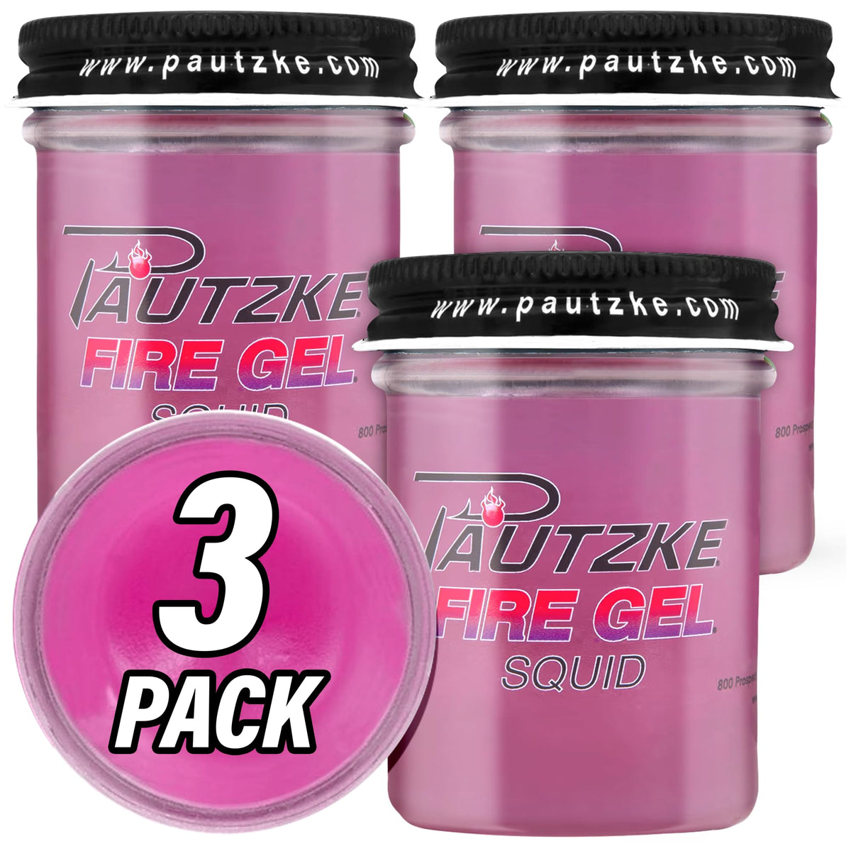 Pautzke Fire Gel Squid Scent bottle closeup highlights long lasting attractant for lures