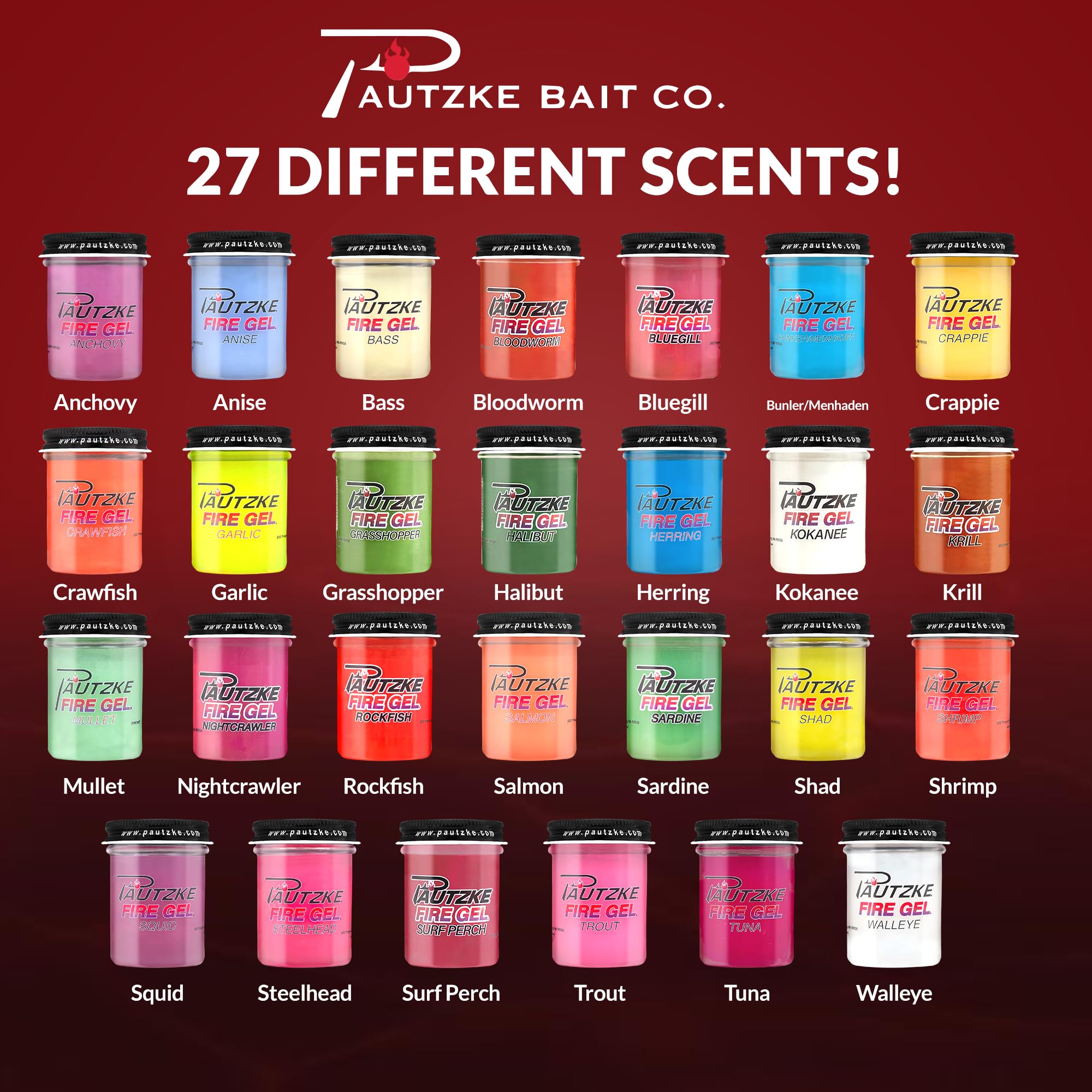 Pautzke Fire Gel Squid Scent sticks to live bait for long-release scent trails
