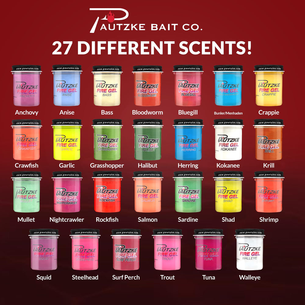 Pautzke Fire Gel Squid Scent sticks to live bait for long-release scent trails