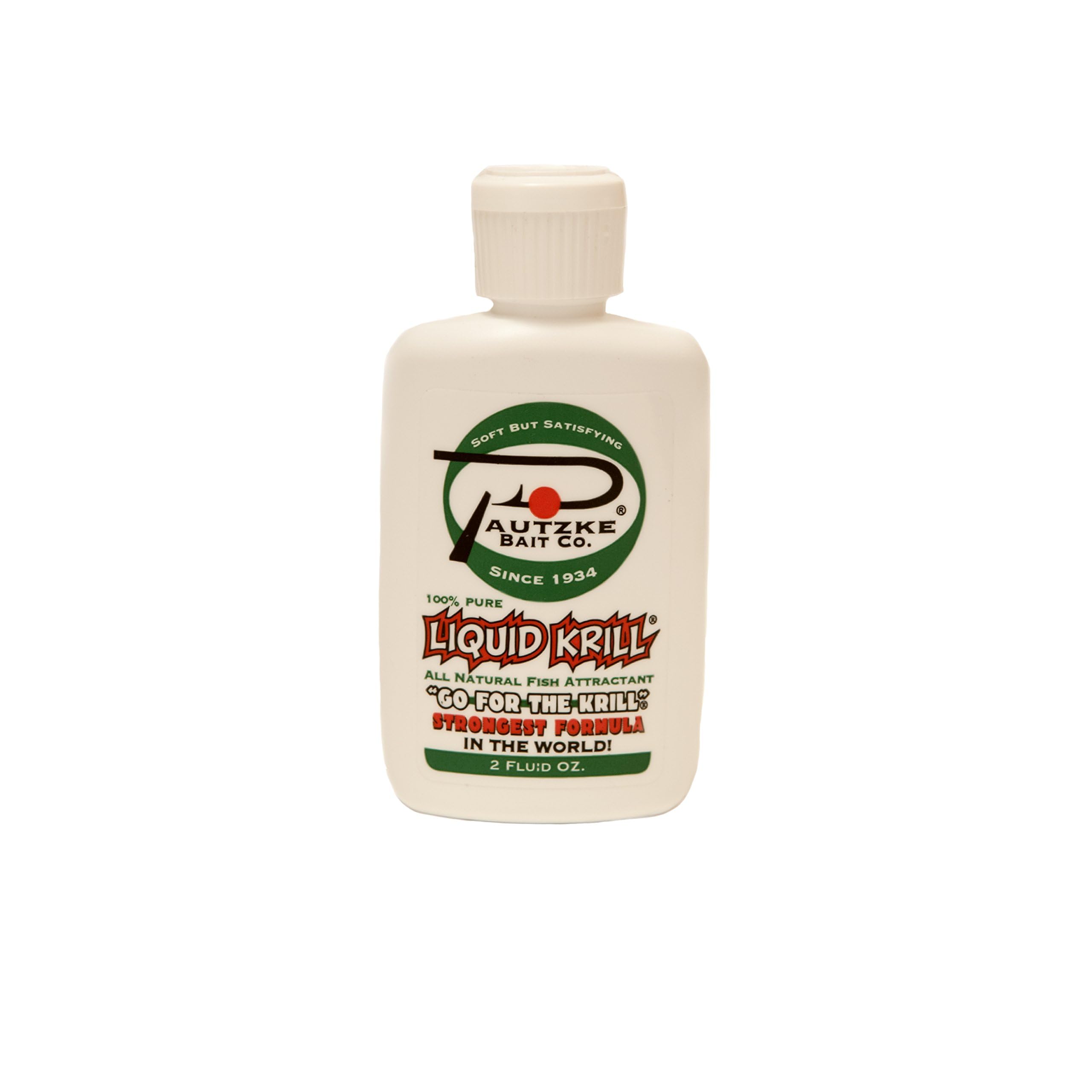 Pautzke Liquid Krill 2oz bottle front view for travel-ready scent application.