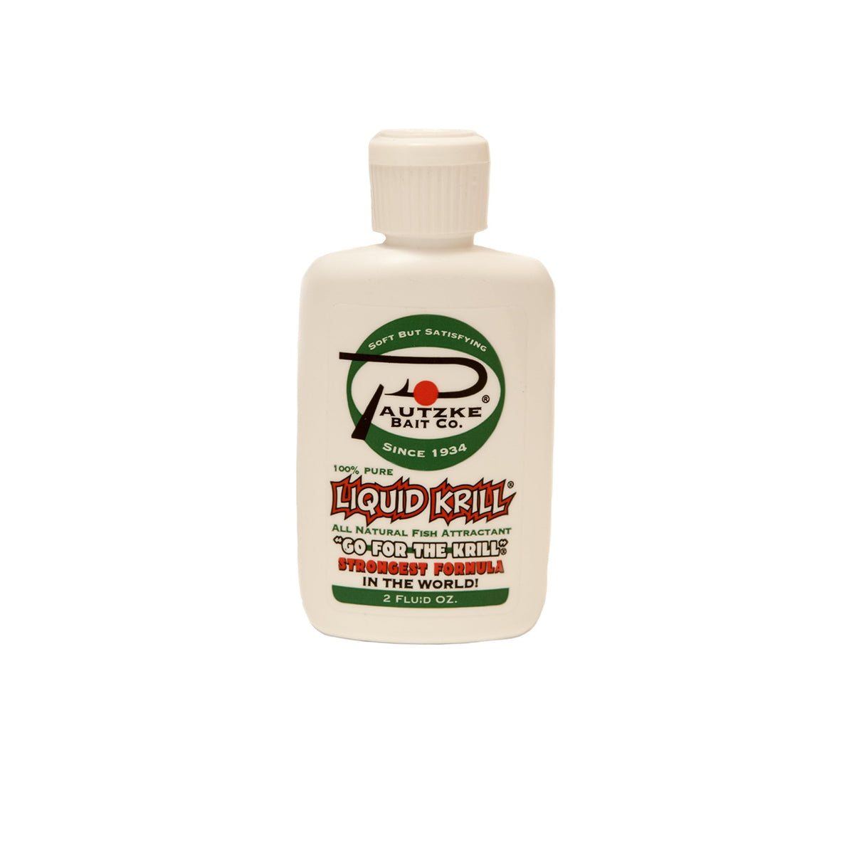 Pautzke Liquid Krill 2oz bottle front view for travel-ready scent application.