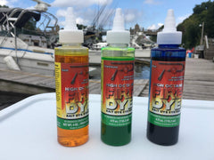 Close-up of Fire Dye liquid coloring for live bait