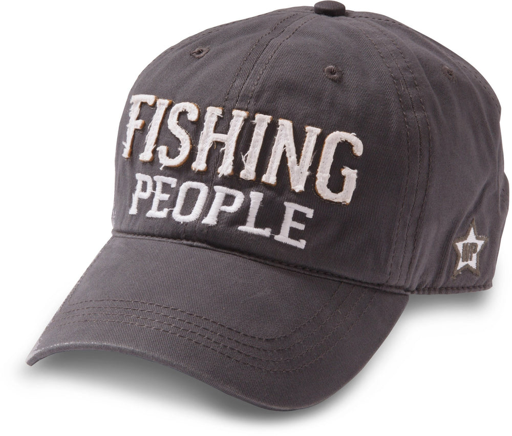 Pavilion Fishing People hat dark grey front view with embroidered logo for casual outdoor wear.