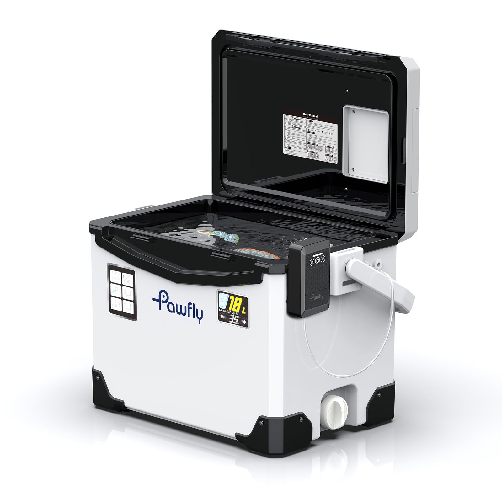 Pawfly 19 QT live bait cooler exterior front view