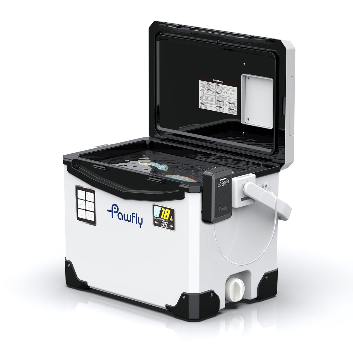 Pawfly 19 QT live bait cooler exterior front view