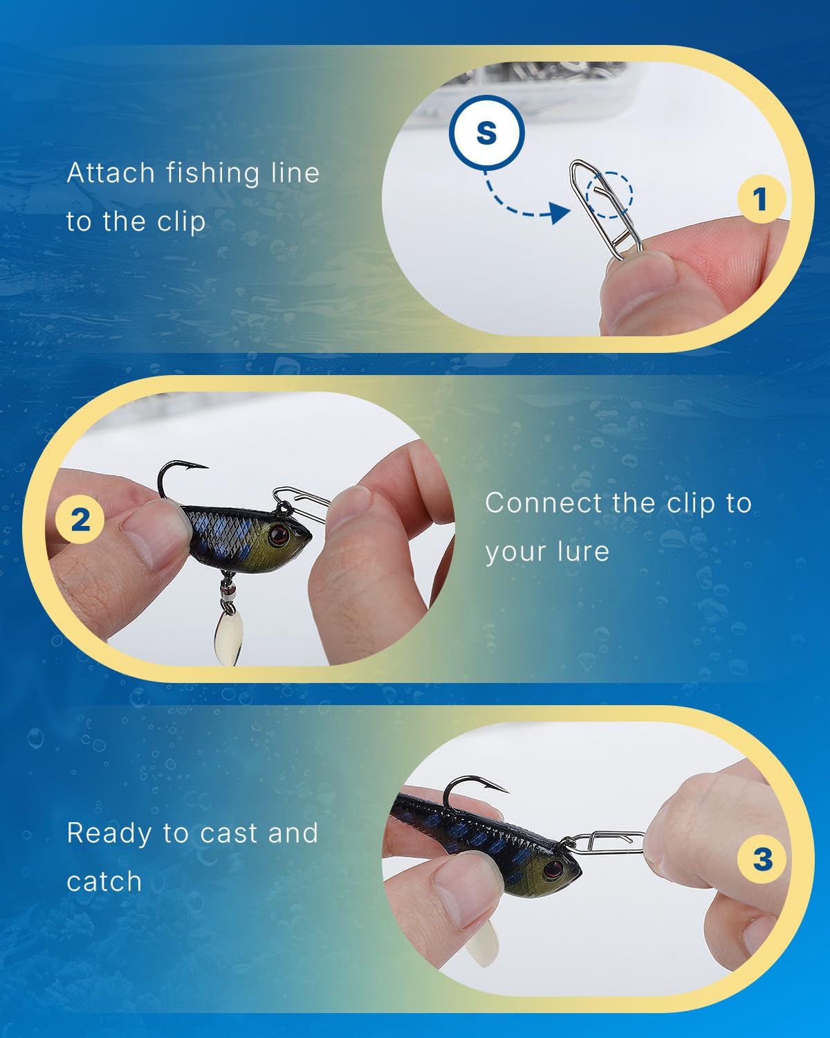 Pawfly clips connecting live bait and artificial lures