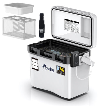 Pawfly 13 Qt live bait cooler with closed lid and carrying handle