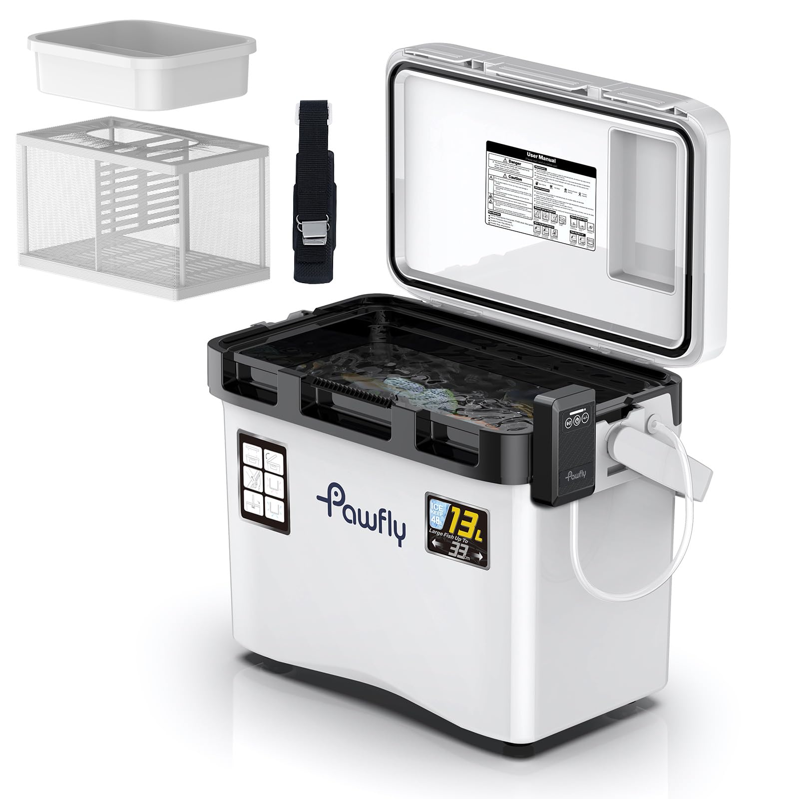 Pawfly Live Bait Cooler outer view highlights rugged leak-proof design for boats