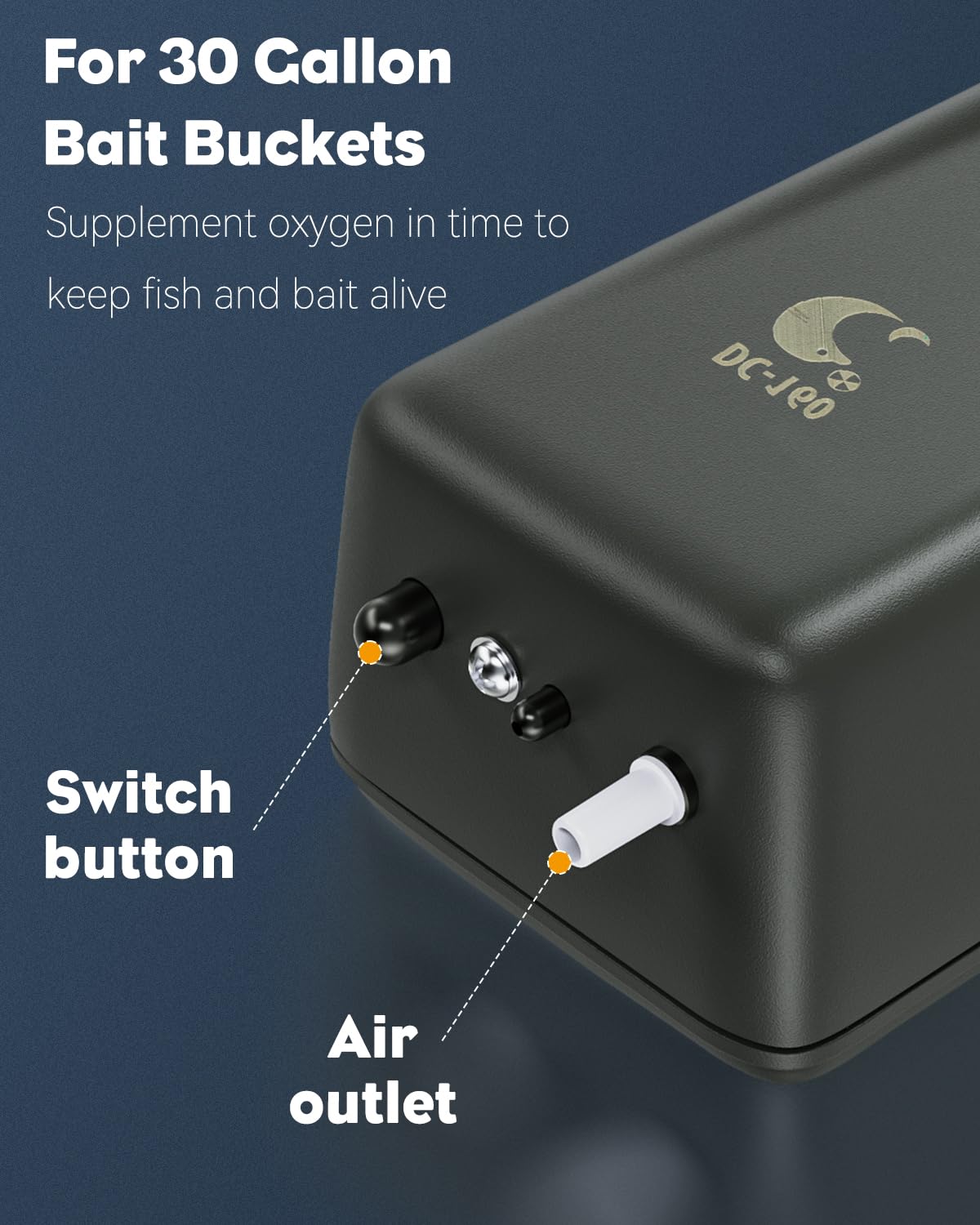 Built-in air stone and tubing inside the pump body