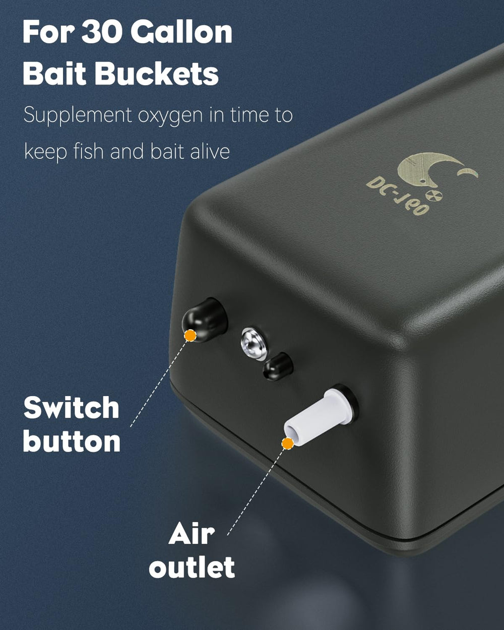Built-in air stone and tubing inside the pump body