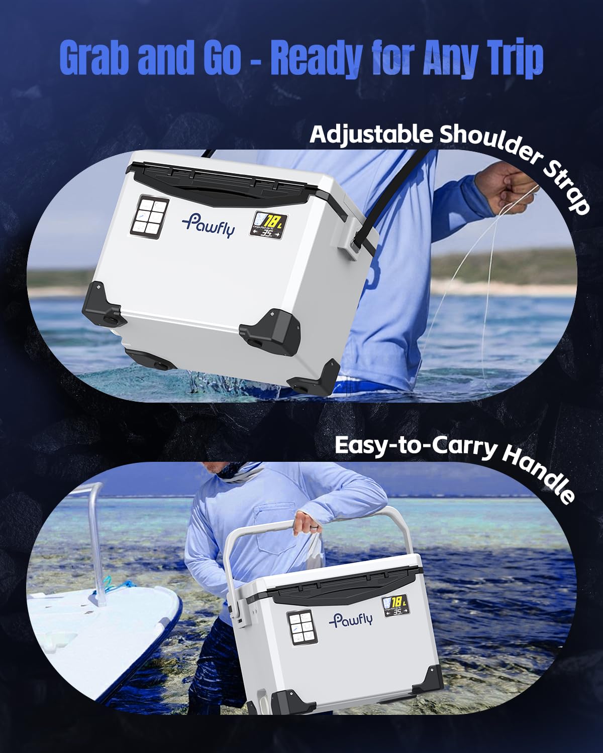 Pawfly portable carry handle and adjustable shoulder strap for easy transport
