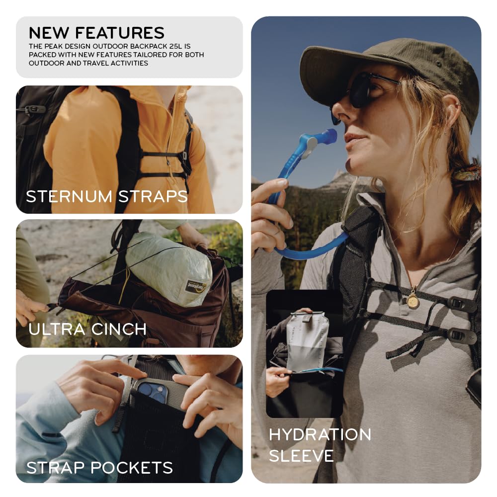 Peak Design Outdoor Backpack 25L vest straps deliver comfortable wear on long hikes